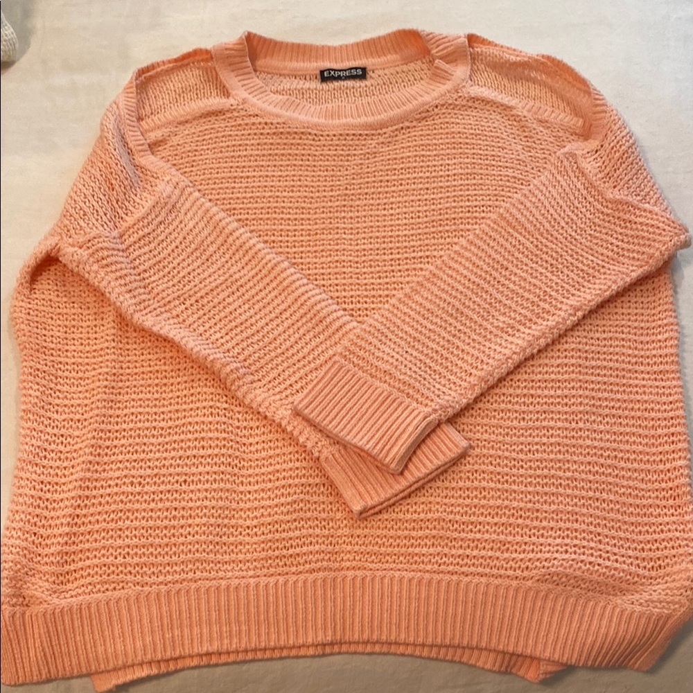 Express Orange Crew Neck Sweater with Ribbed Texture